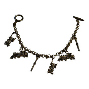 Vintage Silver Train Charm Bracelet One Size